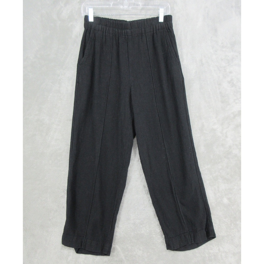 Eileen Fisher Pants Womens Size S Linen Blend Pockets Wide Leg Pull On Black
